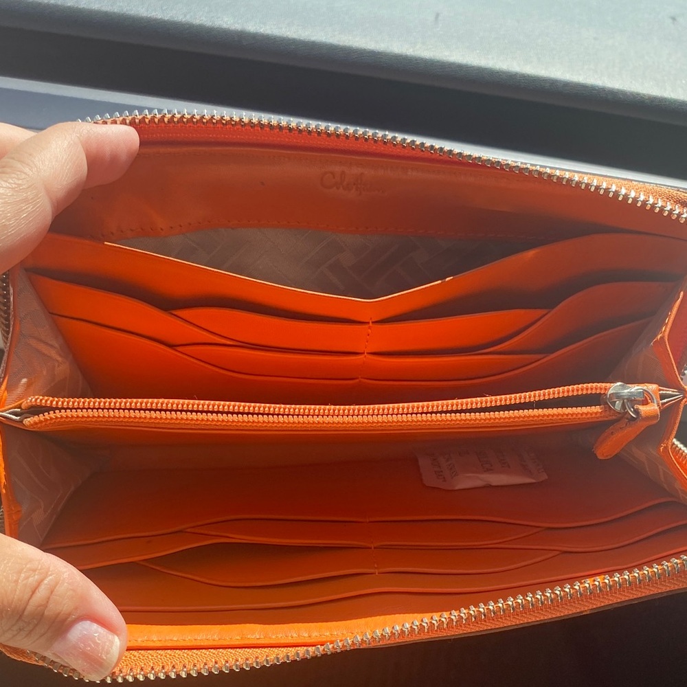 Cole Haan Orange Leather Zip Wallet - Picture 5 of 7